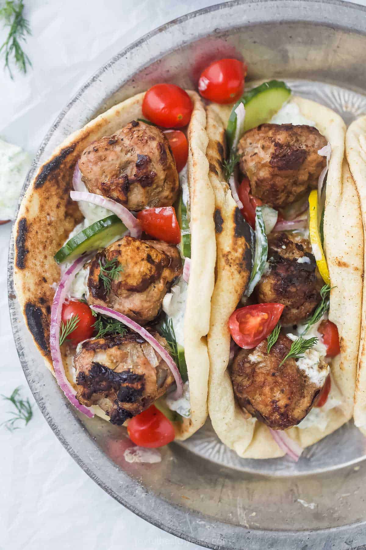 Greek Turkey Meatball Gyro with Tzatziki Sauce