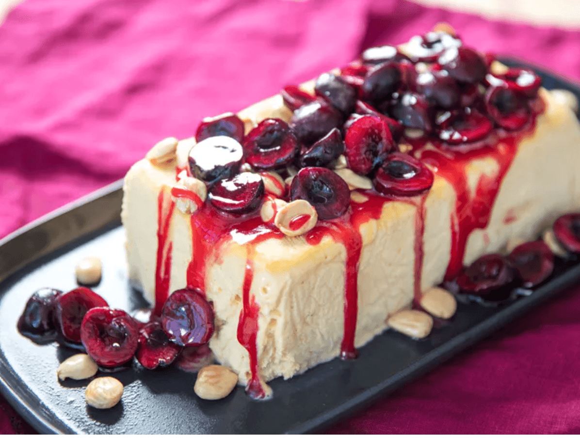 Honey Semifreddo with Cherries and Almonds